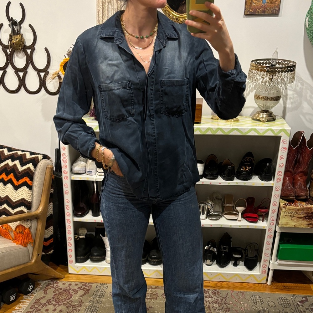 Denim blue chambray/cupro oversized buttondown shirt